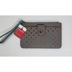 Mundi Flat Front Pocket Wristlet Laser Cut Circle Pattern Snap Zip Wallet NEW